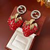 Red Strawberry Earrings for Women Retro Temperament 2025 Korean Fashion Drop Earring Light Luxury Girl Zircon Gifts