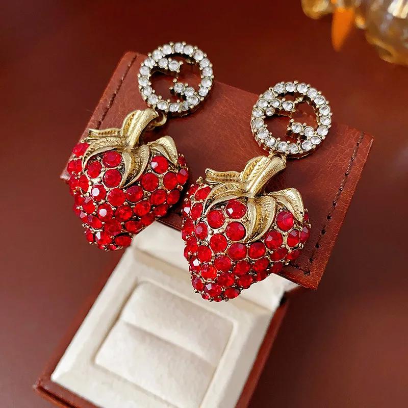 Red Strawberry Earrings for Women Retro Temperament 2025 Korean Fashion Drop Earring Light Luxury Girl Zircon Gifts