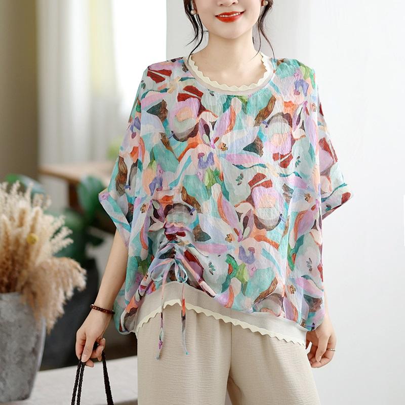 Short Sleeve Oversized Vintage Floral Casual Loose T Shirt Tops Women Summer T-shirt