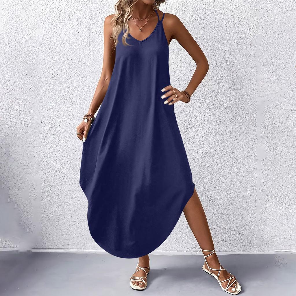 Women's Fashion Casual V-neck Sleeveless  Dresses Print Dresses Beach Long Dresses