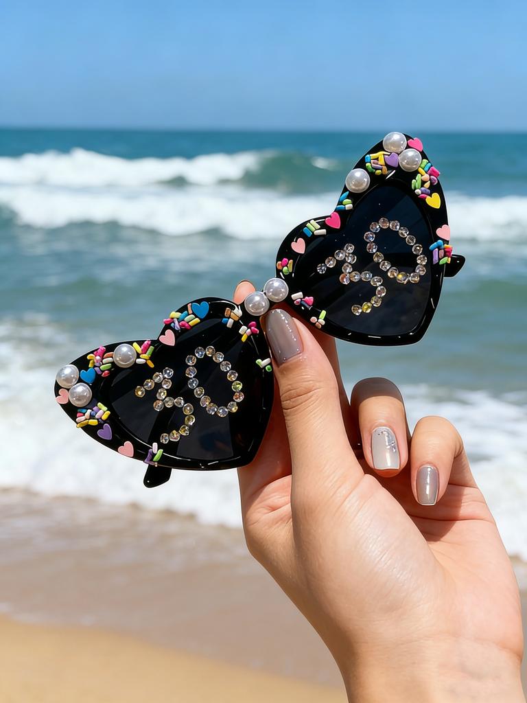 2026 Lovely Birthday Gift with Diamond-encrusted and Pasted Sunglasses for Women Cute Sun Glasses Romantic Party Gift KJ186