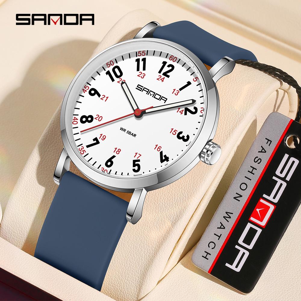SANDA 3267 Women's Quartz Watch Fashionable Simple Casual Silicone Strap Nurse Wristwatch for Ladies Gift