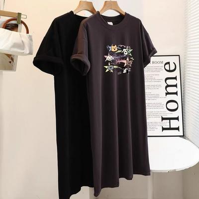 New Short-sleeved Long Dress, Loose and Casual Over-the-knee T-shirt Dress, Simple Mid-length Dress for Women To Look Slimmer In Summer