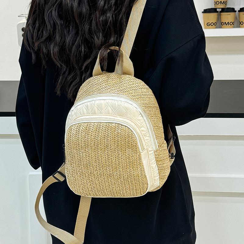 Unisex men's and women's double-shoulder backpack, fashiable and artistic summer straw woven versatile casual backpack