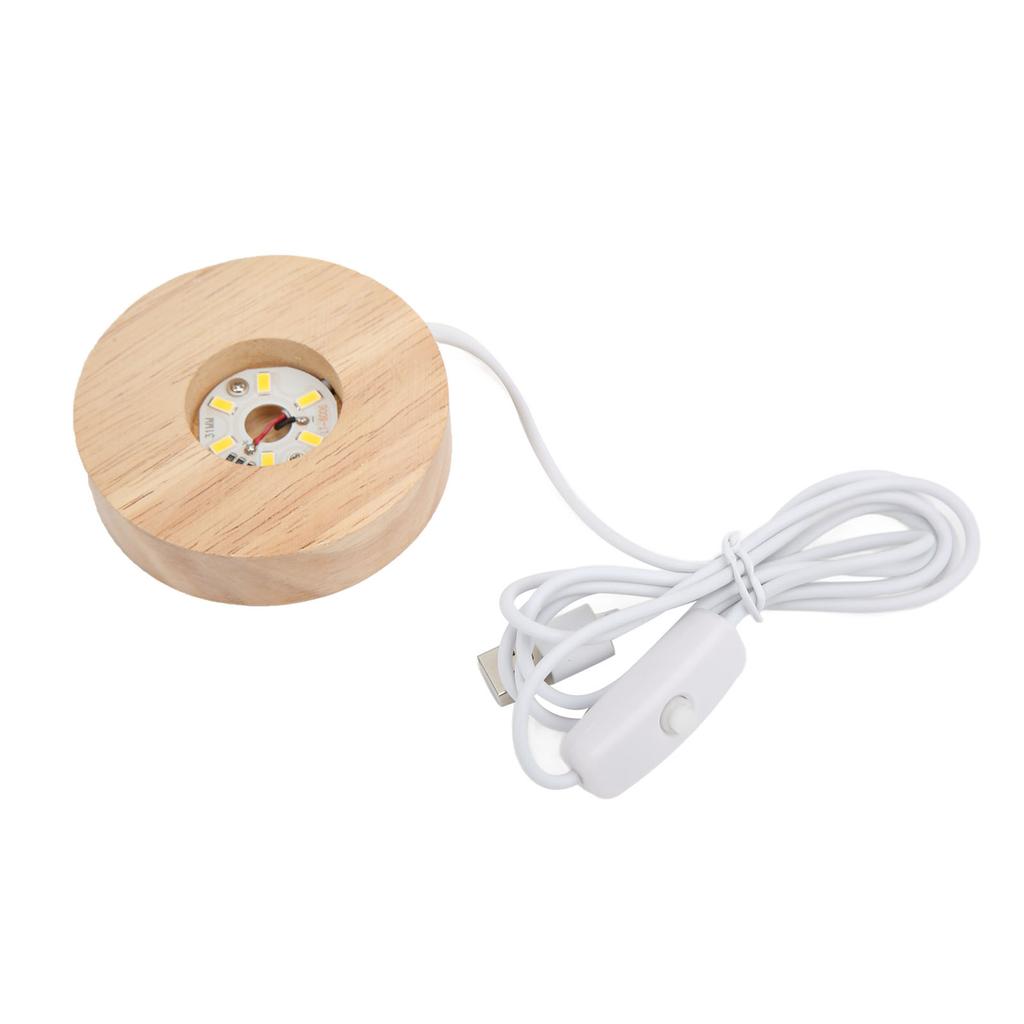 LED Light Base USB Interface Oak Wood Material Round 2cm 0.8in Thickness Glowing Decorative Display Lamp for Home 5V