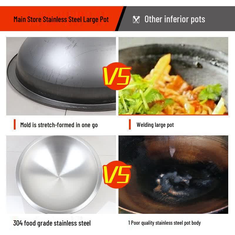 XiuZhi Commercial Double-Handled 304 Stainless Steel Wok & Soup Pot