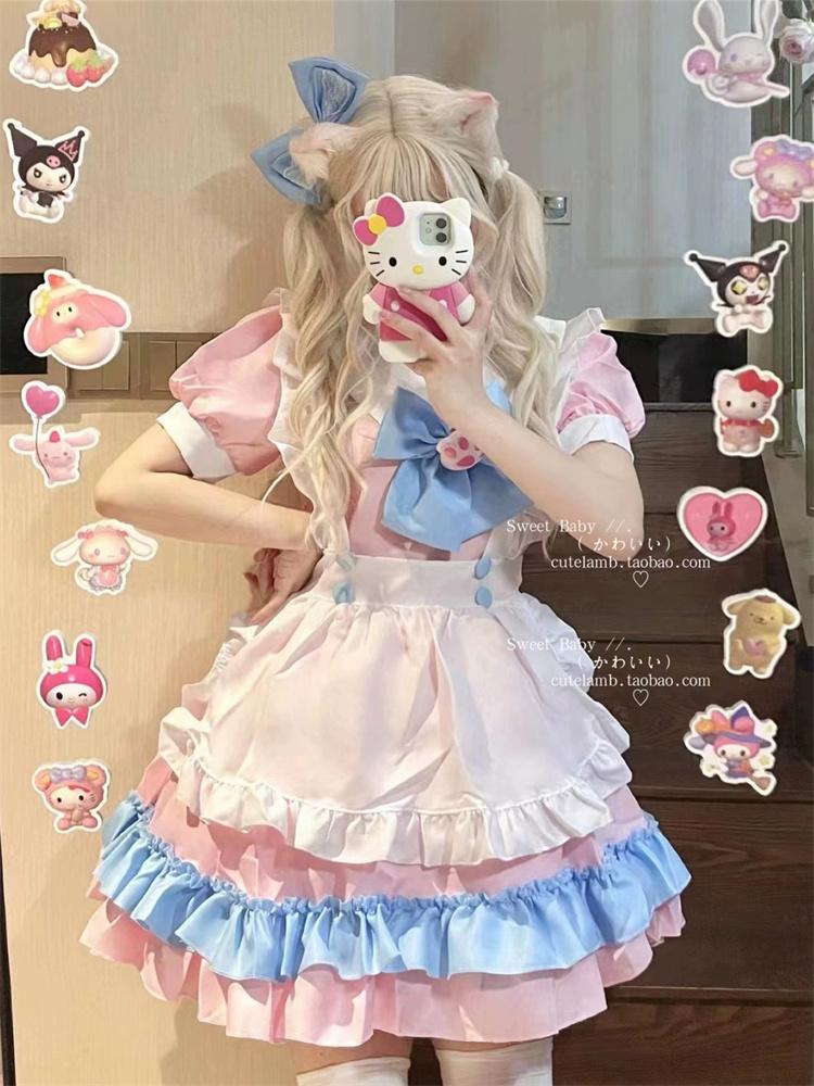 Women Maid Outfit Lolita Cosplay Cute Sexy Erotic Kawaii Cafe Costume Cosplay Erotic Costumes Uniform Apron Dress Cute Bowknot