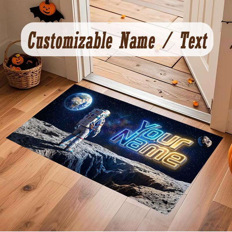 Covor moale din catifea de cristal cu tematică spațială pentru astronauți, cu imprimare personalizată cu nume și text, covor de podea antiderapant pentru dormitor, living