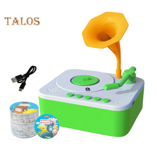 Kids Gramophone Toy with 93 Cards Early Education Children Phonograph Story Music Player Recorder Music Box Interactive Storytelling Toy Toddlers