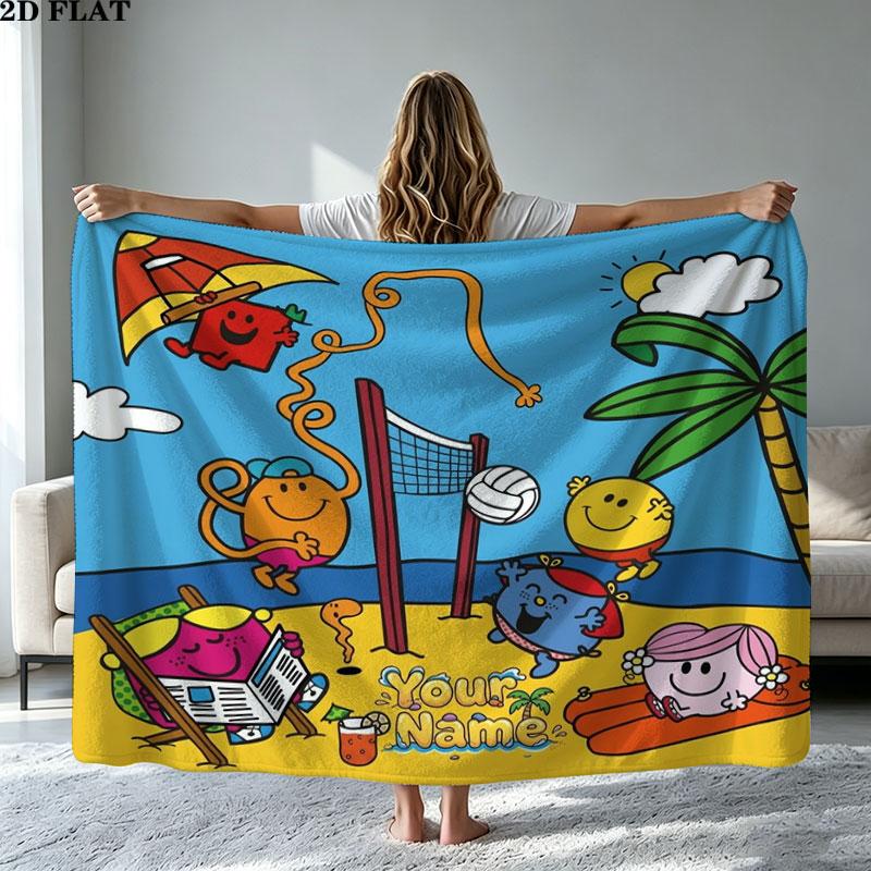 1PC Mr. Men Little Miss Custom Name Patterned Flannel Blanket Suitable For All Seasons for Home Decor Warmth and Comfort Gifts Holiday Present