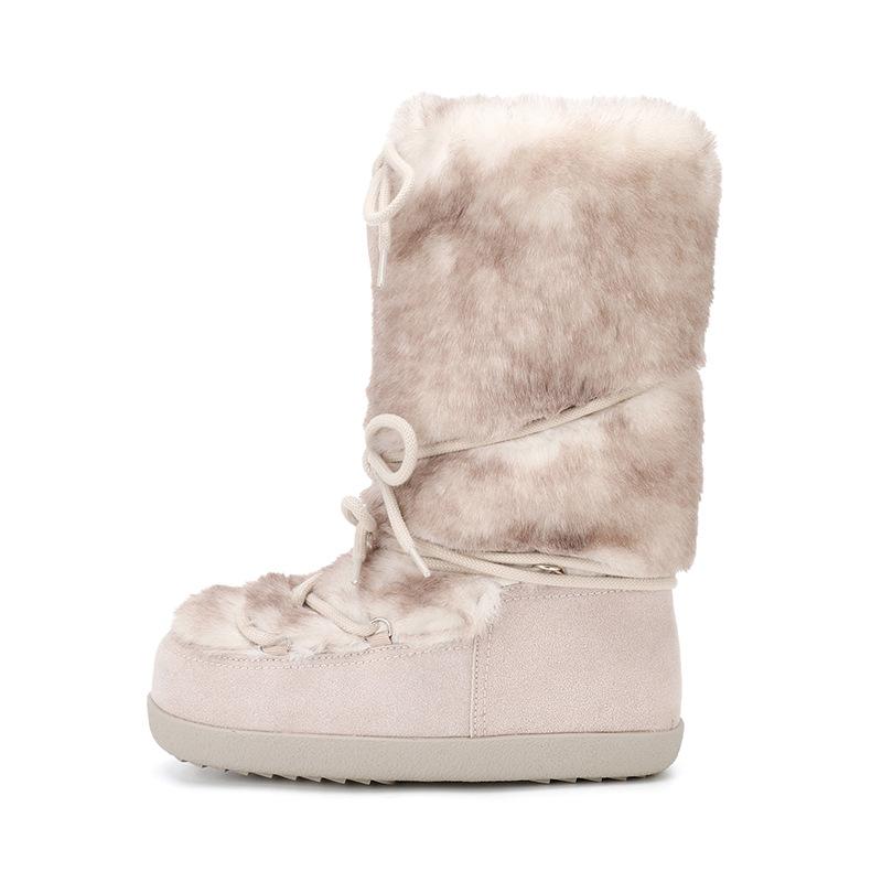 Damen Pelzintegration dicker Boden erhöhend Winter leichte gepolsterte warme Schneestiefel rutschfest abriebfest lässig Sport Plüsch Baumwollstiefel