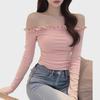 Pure Desire Hot Pink One-Shoulder Slim Long Sleeve Top - Petite Early Autumn Style for Girls