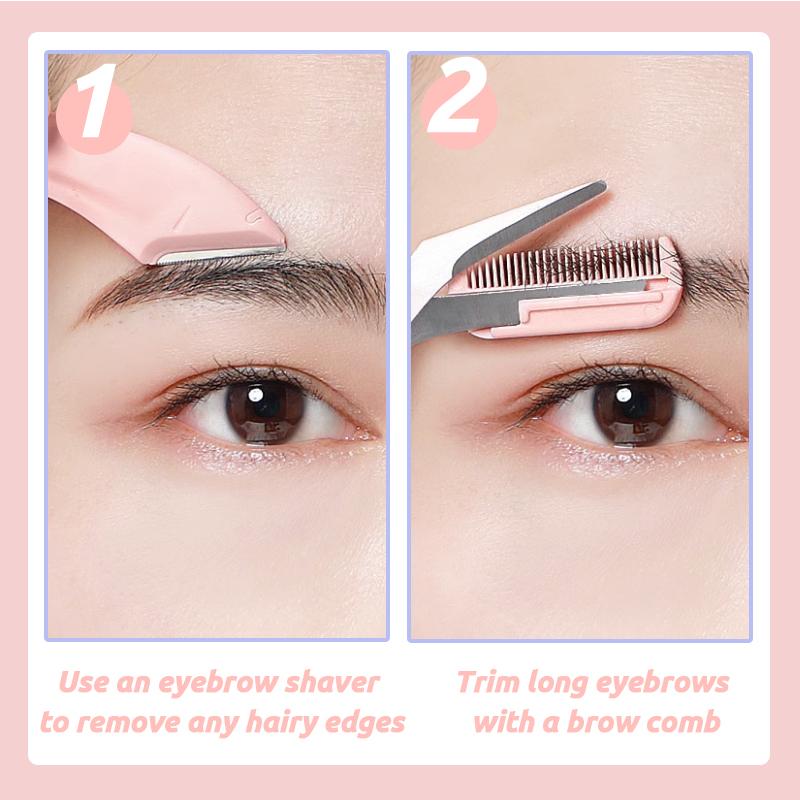 Beginner Safety Eyebrow Grooming Kit with Comb, Scissors, and Tapered Blade for Precision Trimming