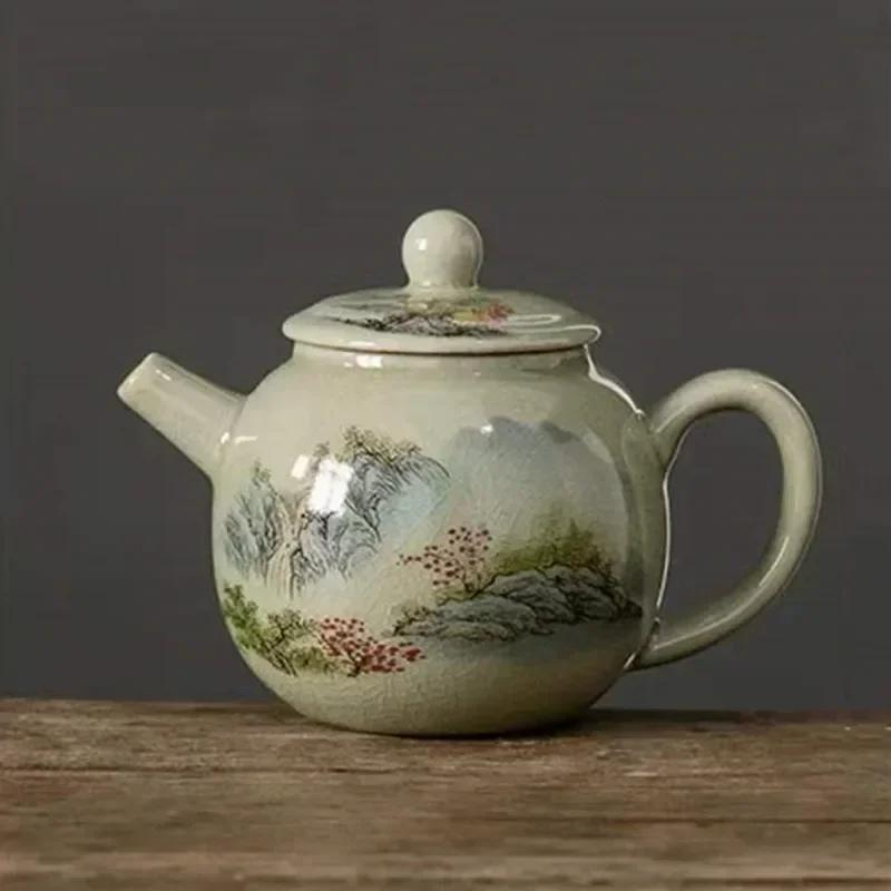 200ml Chinese Traditional Ceramic Teapots Handmade Flower Pattern Kettle Travel Portable Ball Hole Filter Tea Pot Home Tea Set