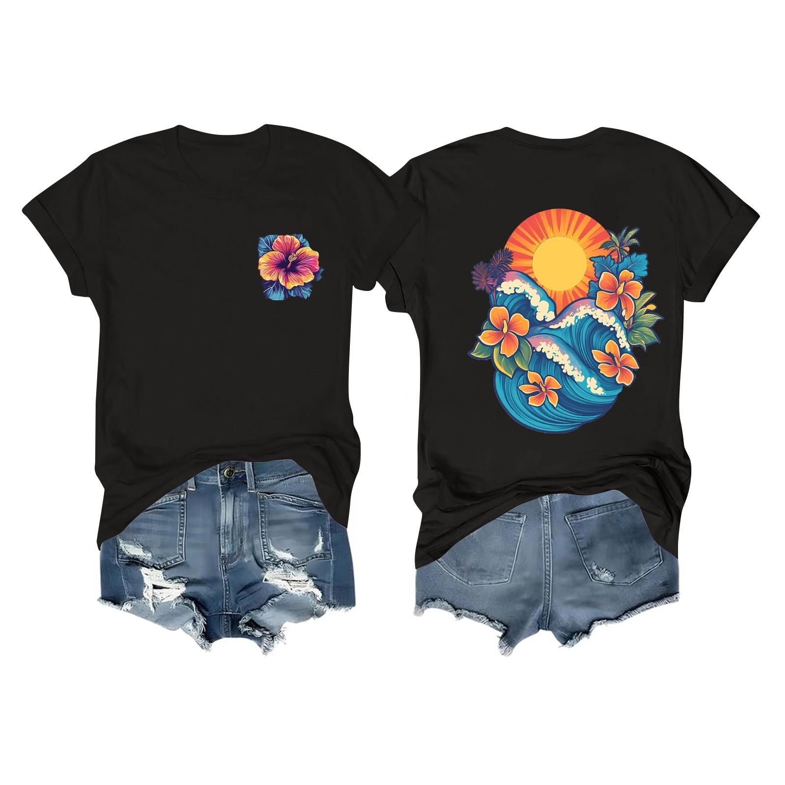 

Футболки с короткими рукавами для женщин, модные топы, легкие и мягкие повседневные летние наряды, одежда L чёрный