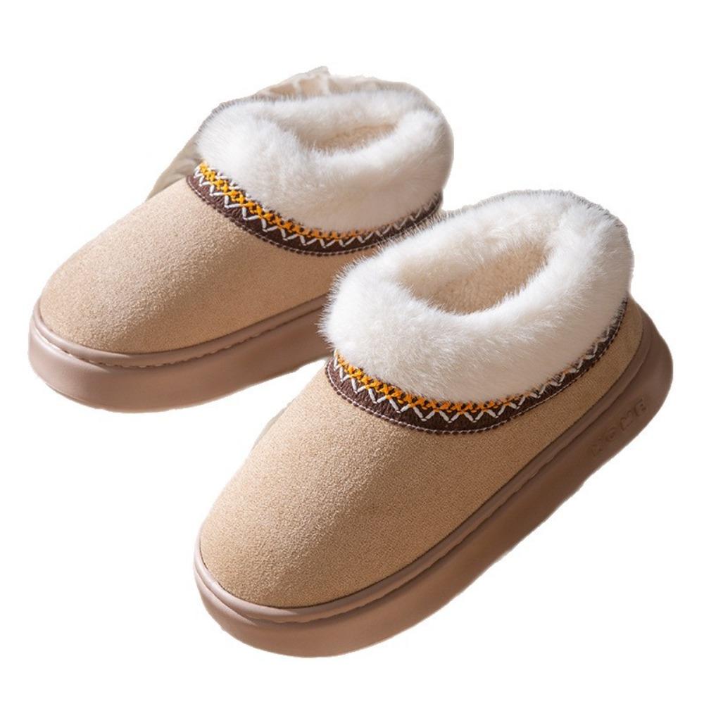 **Autumn Winter Cotton Slippers Women Indoor Home Plush Warm Couple Outdoor Wear Thick Sole Wear-Resistant Fuzzy Slippers Men**