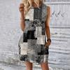 Women's Casual And Fashionable Round-neck Sleeveless Printing Mid Length Dress