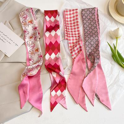New Luxury Narrow Short Silk Scarf for Woman Skinny Scarves Hairband Small Bag Handle Ribbon Kerchief Hair Strip Ribbon Lady Tie
