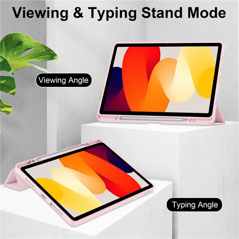 Für Redmi Pad SE Hülle mit Stifthalter PU Leder Acryl Klar Rückklappbare Hülle für Funda Xiaomi Redmi Pad SE 11 Zoll Smart Cover
