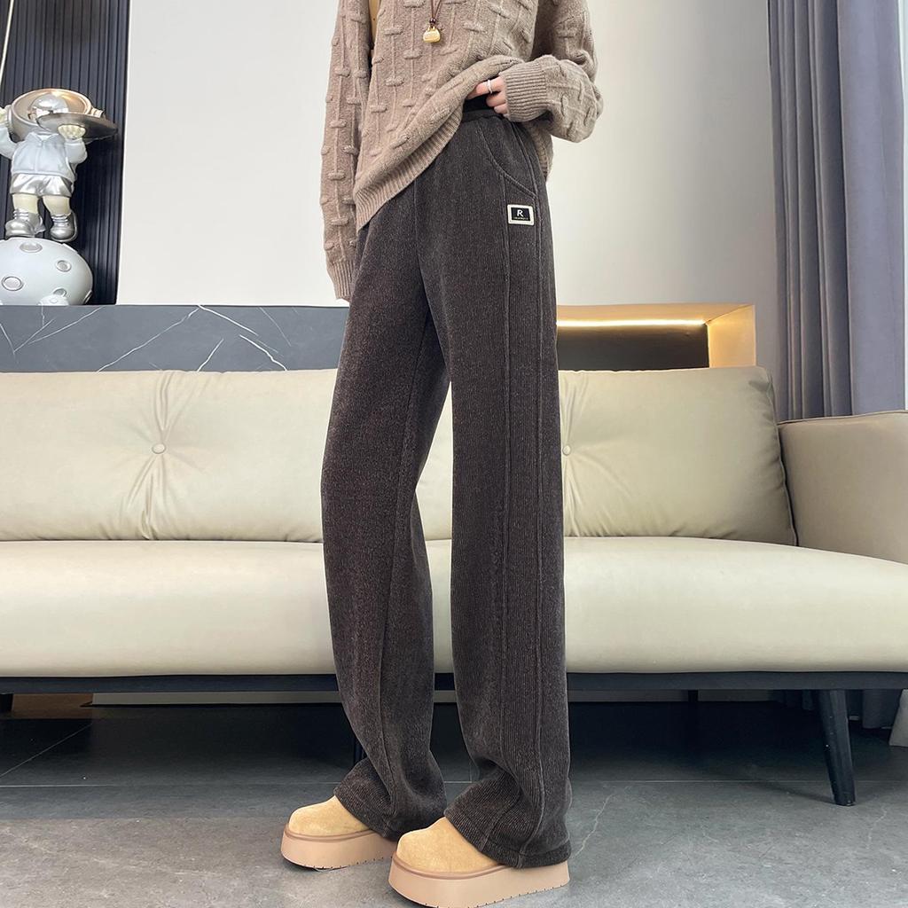 Women's Plus Size Corduroy Wide-Leg Chenille Pants - Autumn Winter Thickened Velvet