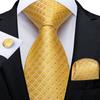 Tie Set for Men Golden Striped Paisley Necktie Silk Tie Pocket Square Cufflinks for Wedding Party