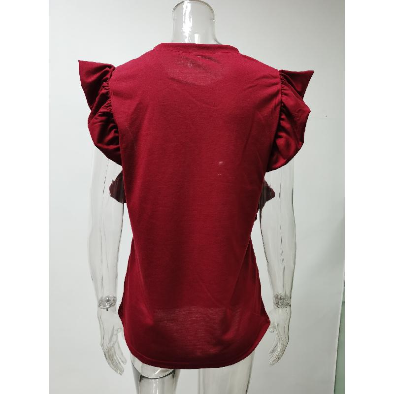 New 2026 Women's Round Neck Double Layer Ruffle Top Short Sleeve Casual T-Shirt