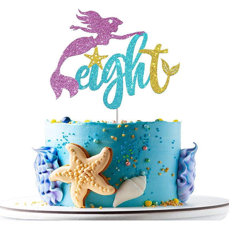 Mermaid Tail Happy Birthday Cake Topper Little Mermaid Party 1-10 Number Cupcake Toppers Girls Birthday Baby Shower Party Decor