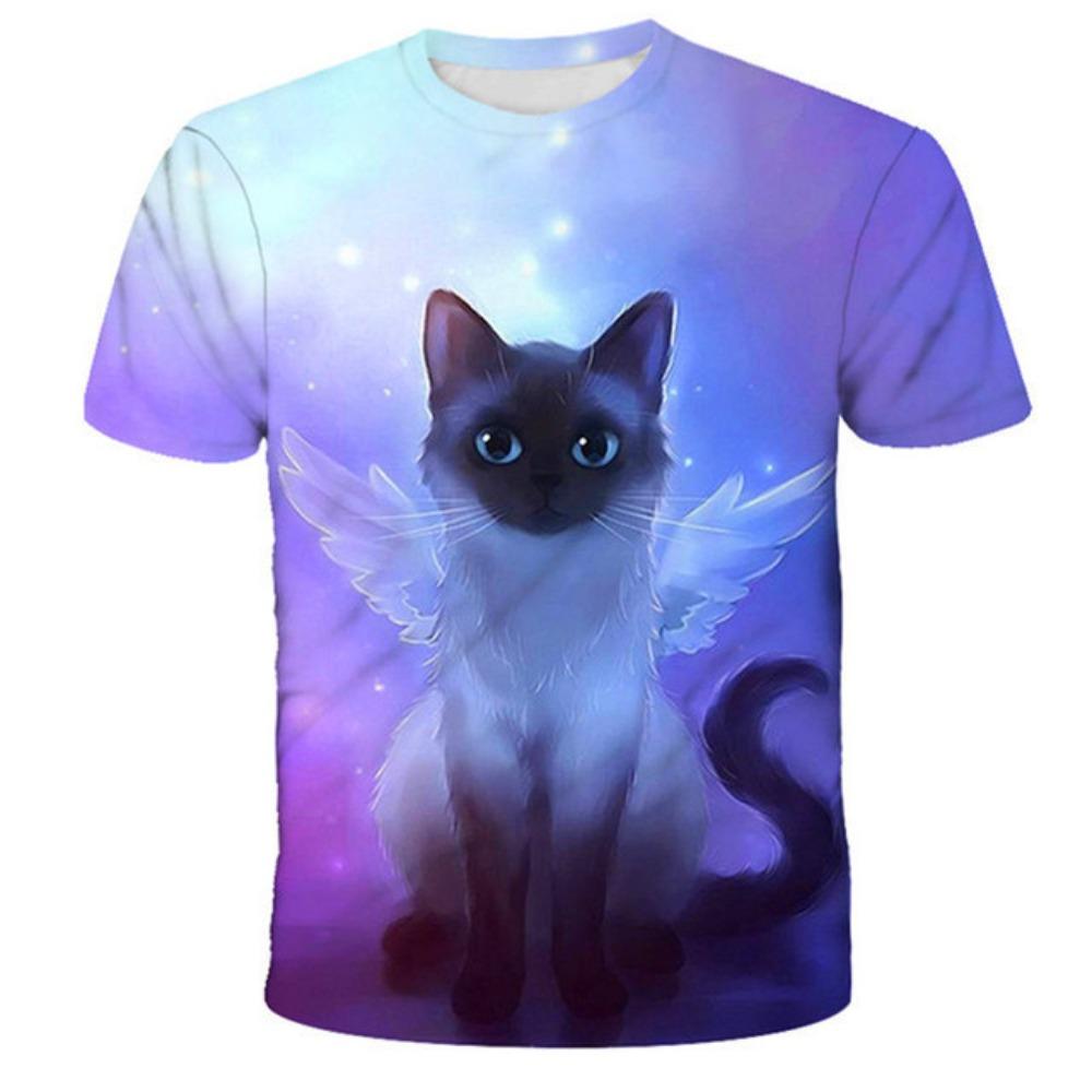 

Children s Cute Cat 3D Digital Printed Girl Fun and Comfortable Round Neck Short Sleeved T-shirt 110