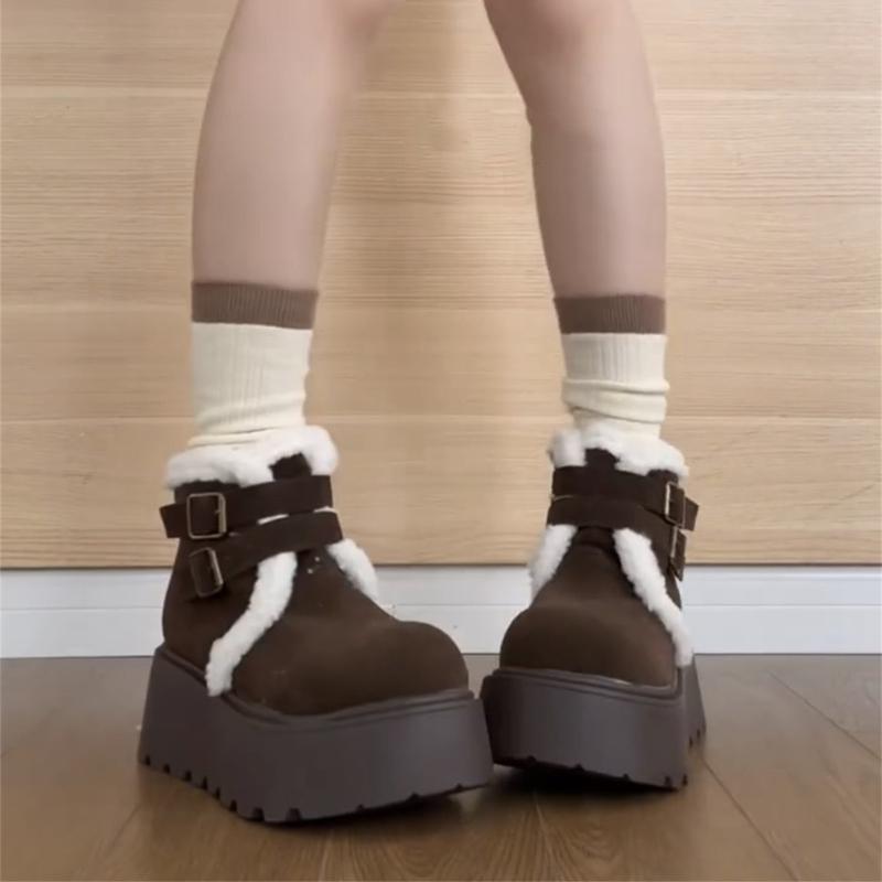 Winter Warm Cotton Women Snow Boots Height Increase Shoes Female Punk Platform Thick Sole Short Booties  De Muje