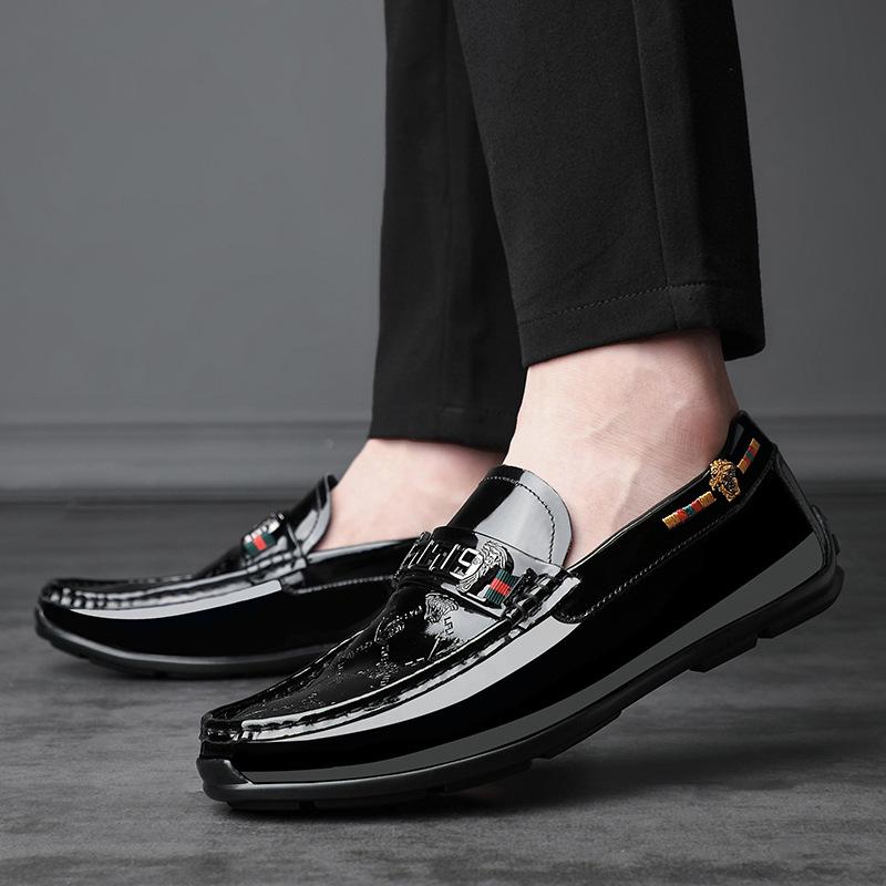 New Men's Doudou Shoes Patent Leather Casual Shoes Men's Genuine Leather Fashion European Men's Single Shoes Leather Shoes