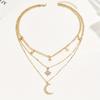 Layered Cubic Zirconia Star Moon Pendant Adjustable Necklace For Women, Minimalist Geometric Chain Jewelry, Gift For Her