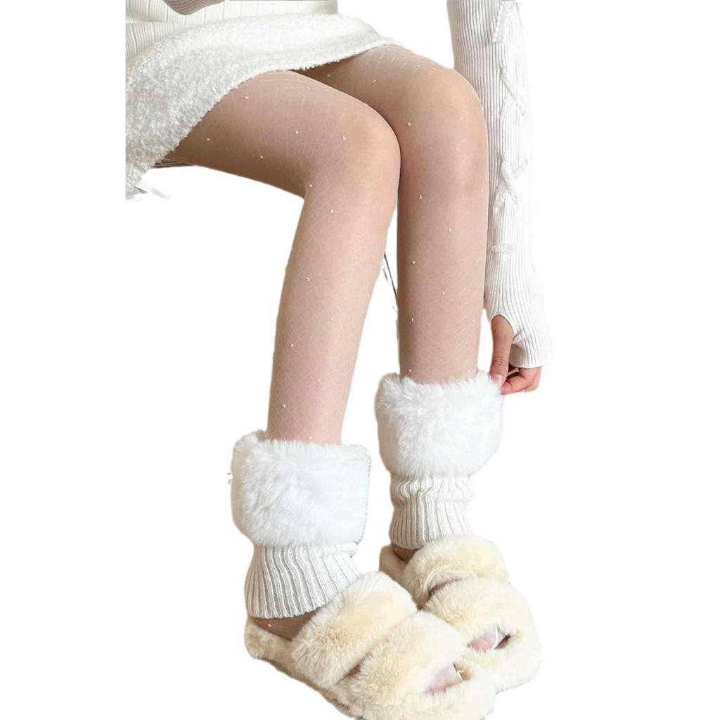 Koselige Strikkede Plysjsokker & Stilige Pelsstøvletter - Varme, Allsidige og Søte Leggvarmere for Høst/Vinter
