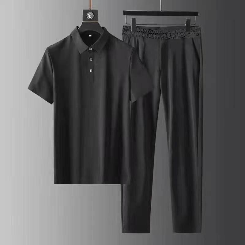 Set sportivo leggero traspirante estivo da uomo con cerniera scollo a V manica corta + set di pantaloni