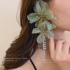 Silver Needle Crystal Tassel Flower Mesh Earrings - Elegant Niche Dangle for Women