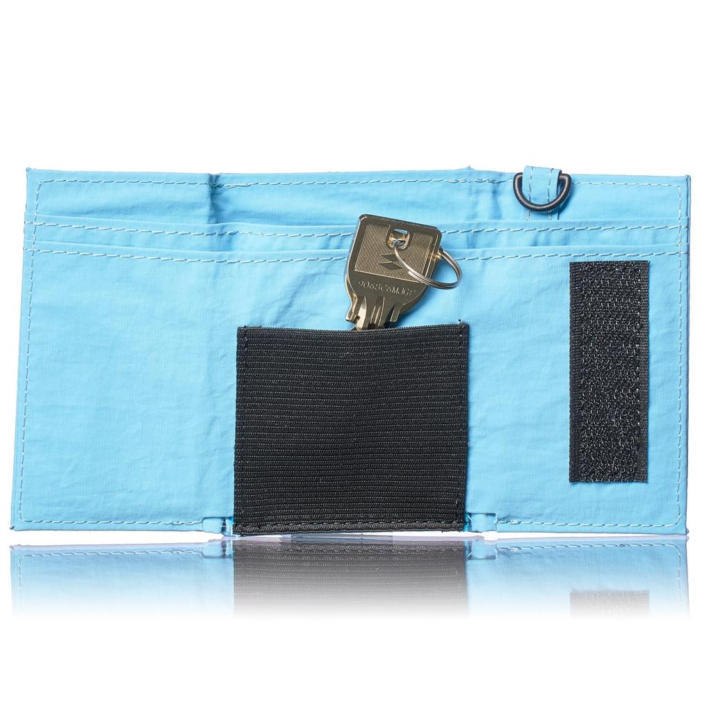 Champion Tri-Fold Brieftasche für Damen und Herren, Leichte Kompakte Nylon-Geldbörse mit Nackenband, Mini-Portemonnaie mit Münzfach, Himmelblau
