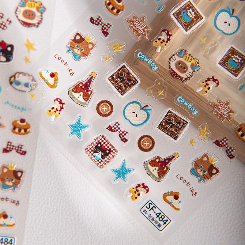 Sky Cute Kitten 6D Embossed Nail Art Stickers - Autumn/Winter 3D Cartoon Journal & Camera Decor