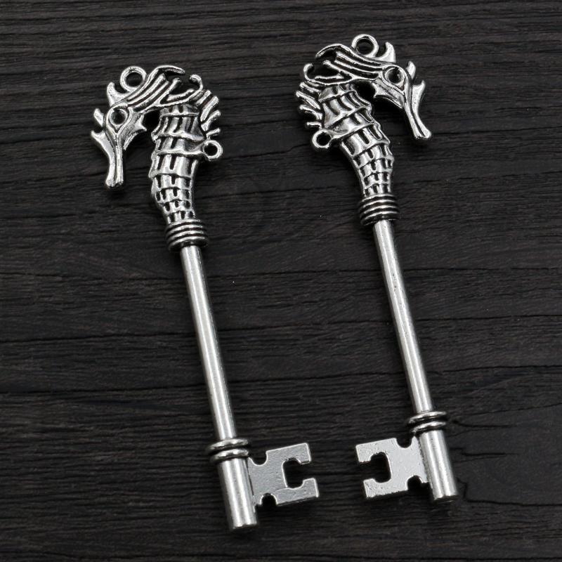 5pcs 70x19mm Charms Hippocampi Key Antique Bronze Silver Plated Metal Handmade Charms Pendant DIY Findings for bracelet necklace