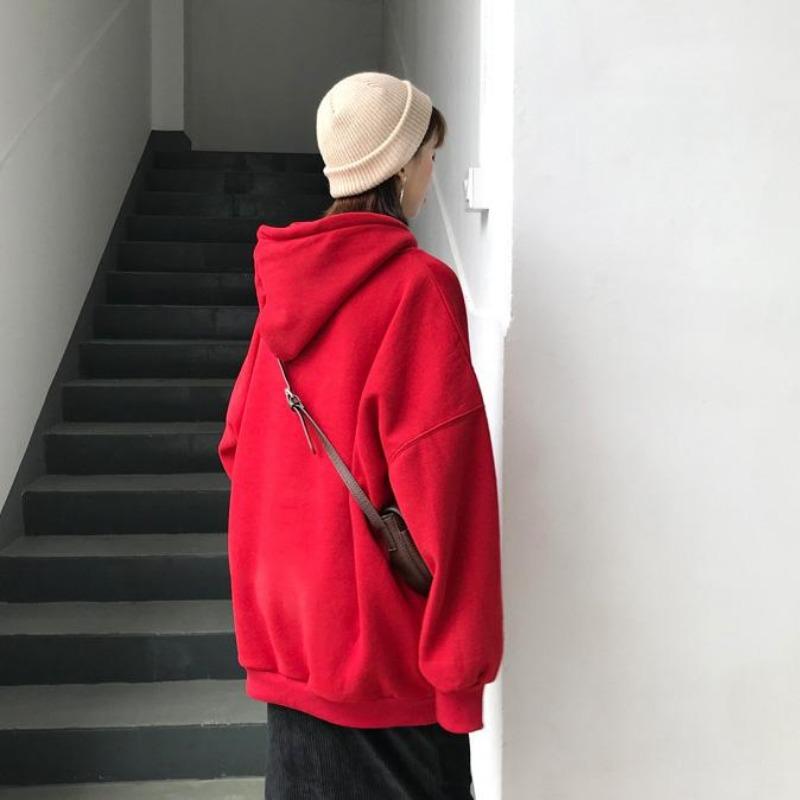 Damen Langarm Kapuzenpullover V-Ausschnitt Lockere Pullover Oberteile Einfarbig Sweatshirts