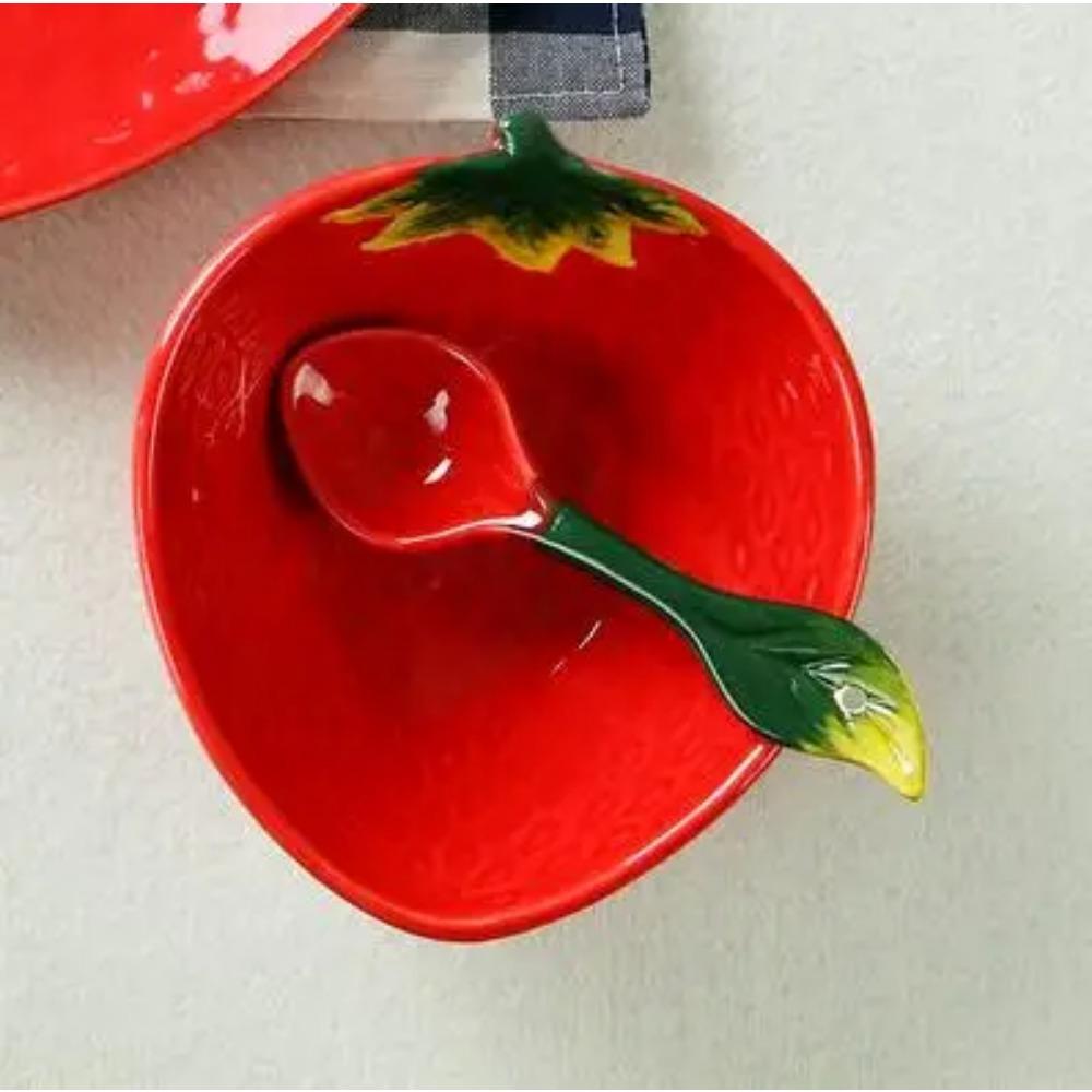 Ceramic Creative Fruit Bowl, Cute Household Tableware, Hand Painted Watermelon Bowl, Strawberry Orange Bowl, Ceramic Bowl Spoon