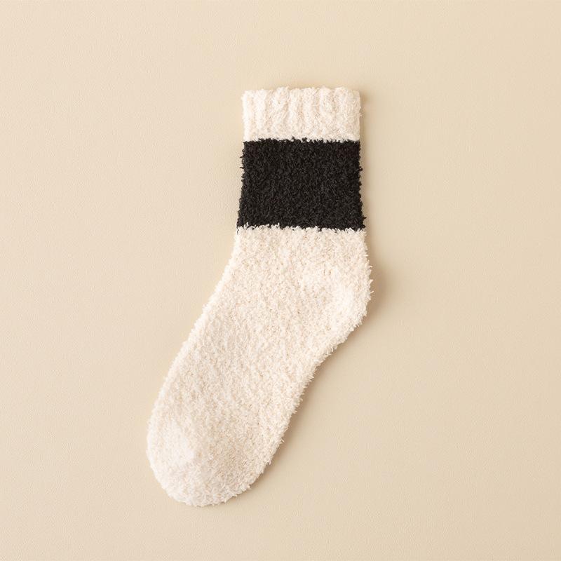 Coral Wool Socks - Men's Thick and Warm Mid-calf Socks That Don't Shed Fibers. Sleep Socks Pure Color. Floor Socks.