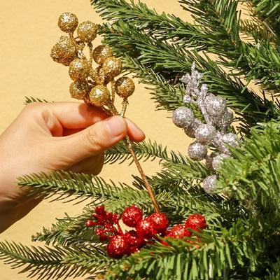 1-10PCS Gold Powder Berry Artificial Plants DIY Christmas Fake Plant Flower Bouquet Ornament Home Garden Party Wedding Decor
