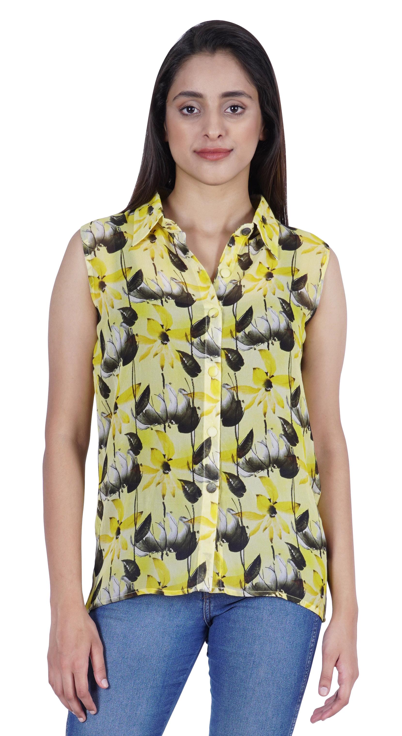 

Жіноча сорочка без рукавів Moomaya з принтом на ґудзиках XS жовтий