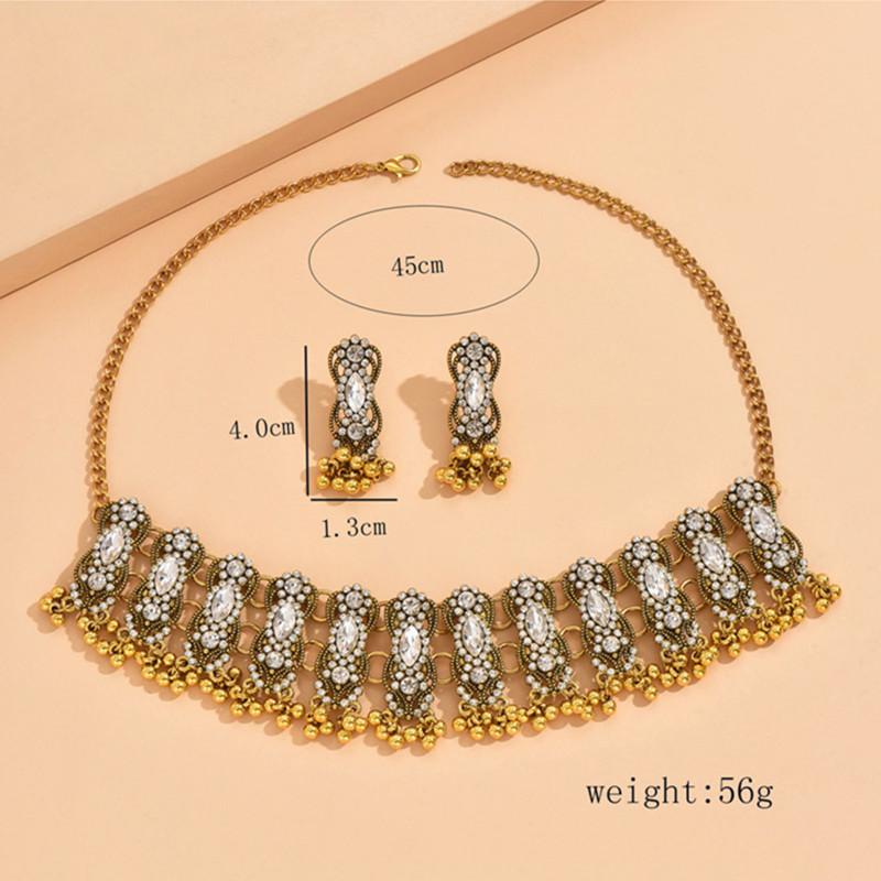 Vintage Ethnic Inlaid Colorful Crystal Stone Daily Outfits Party Accessories Statement Necklace Earrings Jewelry Gift