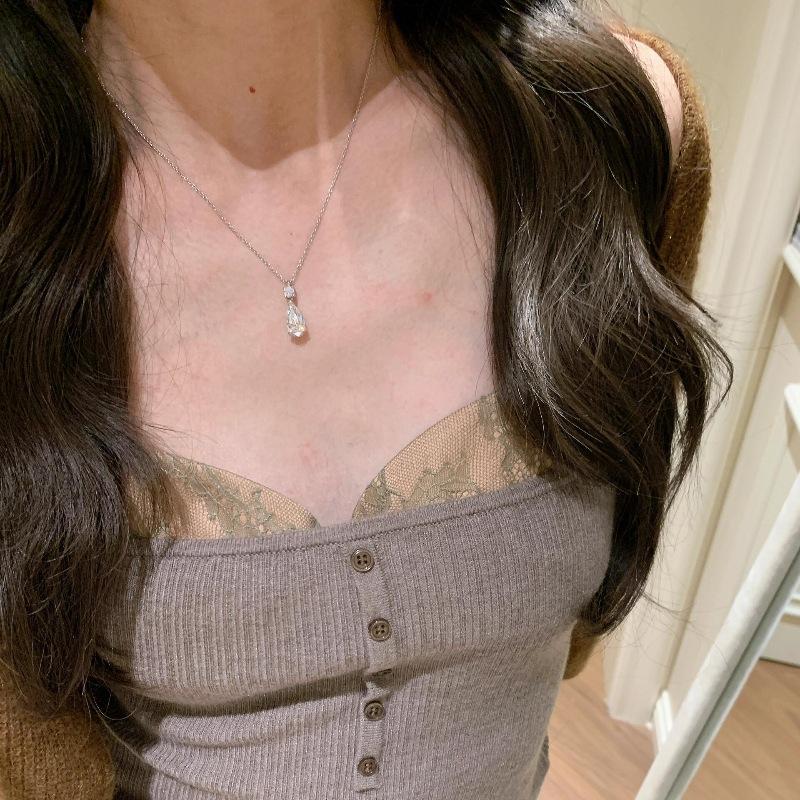 Light Luxury Explosive Zircon Rhombus Water Drop Necklace Niche High Sense Unique Simple Temperament Neck Chain Jewelry
