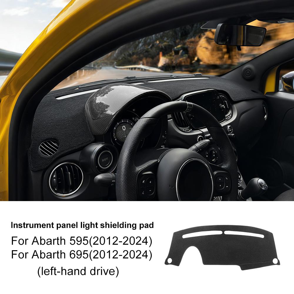 Flanell-Armaturenbrettmatte für Abarth 595 695 (2012–2024) Fiat 500 (2012-2019) - Blendfreier Sonnenschutz Teppich für das Auto-Interieur