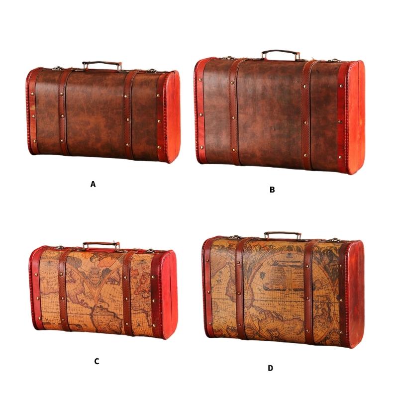 Wooden Trunk Faux Leather Handle Carrying Case Portable Storage Container For Jewelry Cosmetics And Collectibles