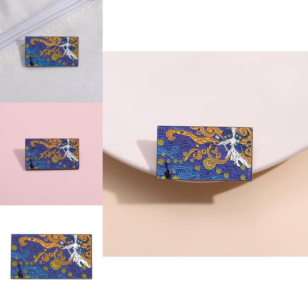 Abstract Oil Painting Inspired Van Gogh Starry Night Cartoon Style Brooch For Unique Fashion Statement