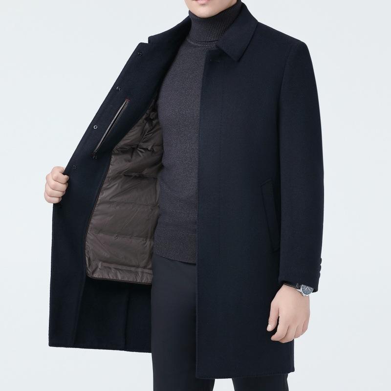 Autumn and winter new double-sided woolen coat men's long woolen coat business casual down liner top