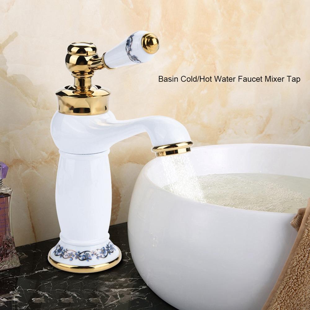 Easy Install Hot Cold Water Mixer Tap with Hose Brass Faucet Tap Deck Mounted Single Handle Water Tap Bathroom Sink