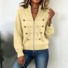 Women's Color Sweater Jacket with Stand Collar and Double Zipper for Casual Wear